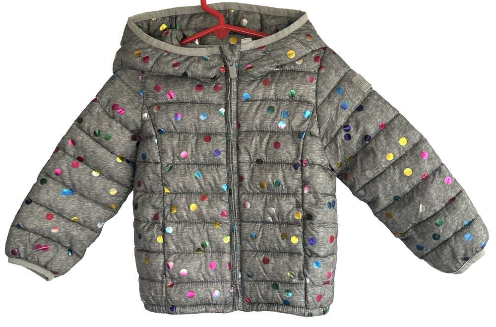 GAP Kids Toddler Girls Gray Polka Dot Lightweight Puffer Hooded Jacket Size 2T
